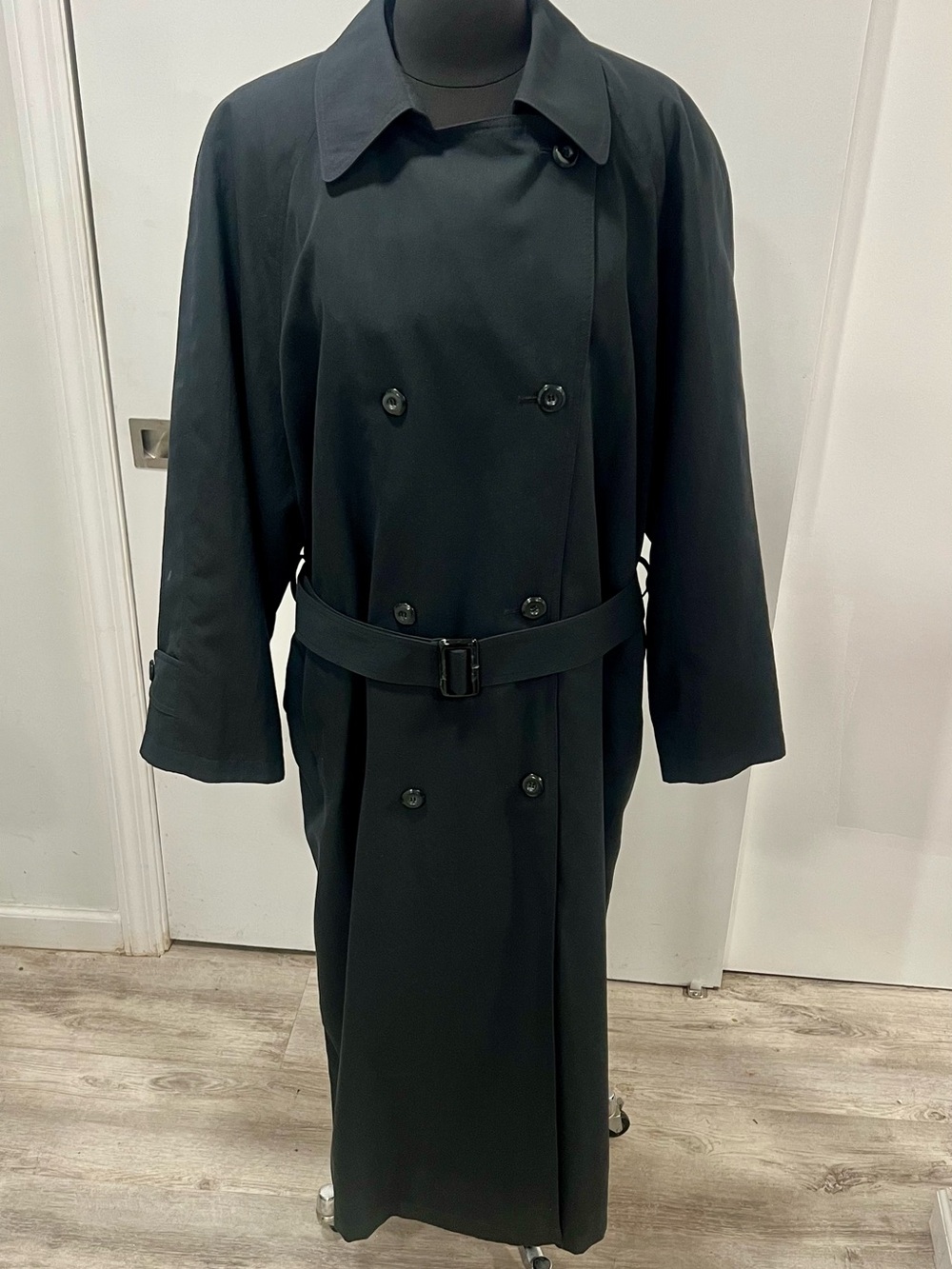 London Fog Black Double-Breasted Trench Coat with Belt